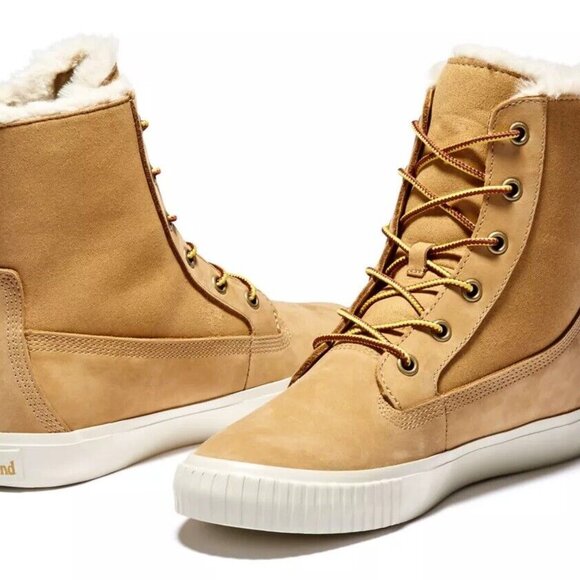 NIB Timberland Skyla Bay Fleece Fold-Down Lace Up Boot in Wheat Nubuck size 
